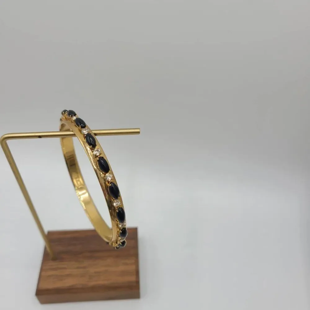 J Crew Black Resin and Clear Crystal Gold Tone Bangle NWOT!